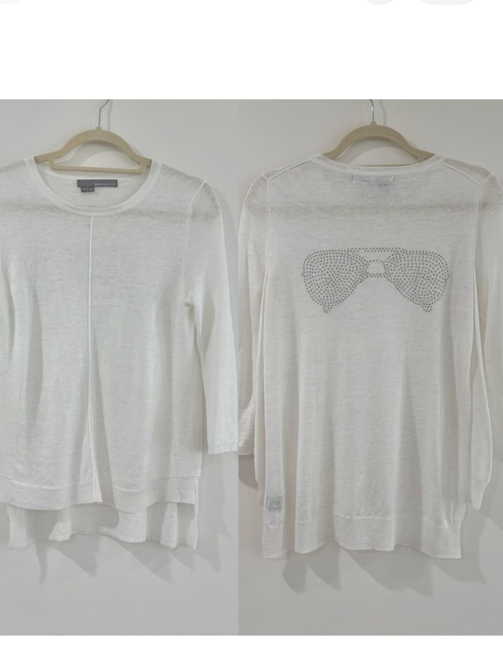 Anthropologie 360 SWEATER  linen lightweight sweater studded decor white XS